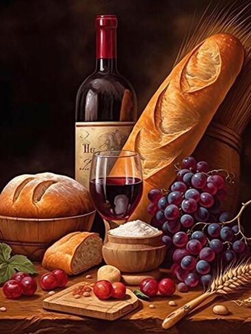 Bread Red Wine Chef Diamond Art Painting Kits for Adult, Cook 5D Diamond Art for Adults Painting by Diamonds Art and Crafts for Home Wall Decor 11.7x15.8inches/30x40cm in Kuwait