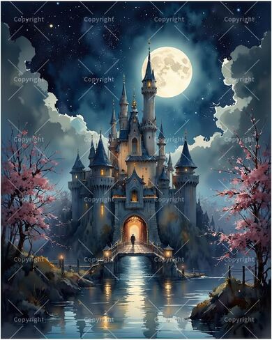 TAOPAOLAB Dreamy Paint by Numbers Kit for Adults - DIY Enchanted Castle and Full Moon Night Scene Painting on Canvas 16x20 Inches, Acrylic Paint Set, Suitable for Beginners, Art for Home Decoration in Saudi Arabia