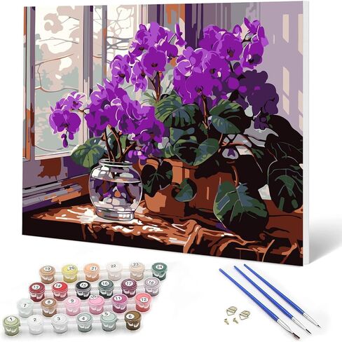 Auremi Purple Flower Framed Paint by Number for Adults,DIY Flower Painting by Number Kits on Canvas Acrylic Oil Painting Kits for Adults Paint by Number Kits for Home Decor 20x30cm in Saudi Arabia