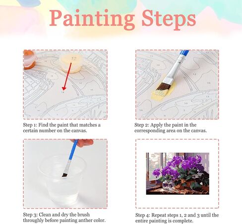 Auremi Purple Flower Framed Paint by Number for Adults,DIY Flower Painting by Number Kits on Canvas Acrylic Oil Painting Kits for Adults Paint by Number Kits for Home Decor 20x30cm in Saudi Arabia