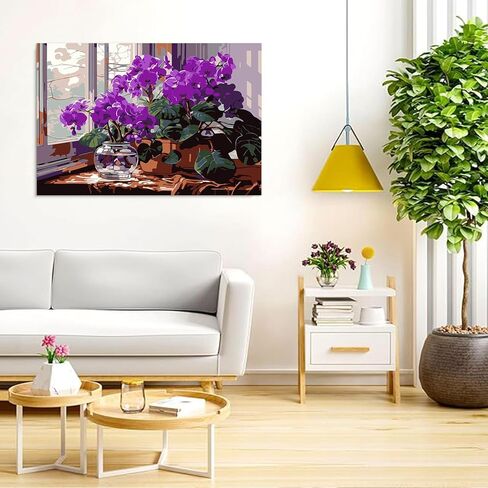 Auremi Purple Flower Framed Paint by Number for Adults,DIY Flower Painting by Number Kits on Canvas Acrylic Oil Painting Kits for Adults Paint by Number Kits for Home Decor 20x30cm in Saudi Arabia