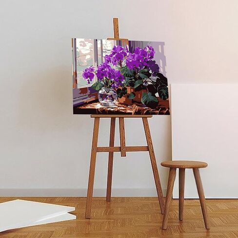 Auremi Purple Flower Framed Paint by Number for Adults,DIY Flower Painting by Number Kits on Canvas Acrylic Oil Painting Kits for Adults Paint by Number Kits for Home Decor 20x30cm in Saudi Arabia