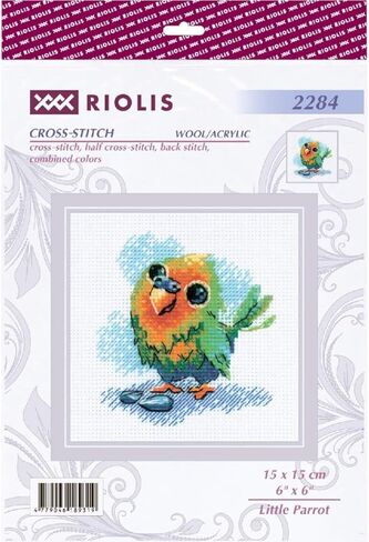 RIOLIS - الببغاء الصغير 2284، مجموعات غرز متقاطعة للحيوانات مقاس 15.24 سم × 15.24 سم، مجموعات غرز متقاطعة للمبتدئين والمتقدمين، مجموعة خياطة متقاطعة للبالغين، مجموعة خياطة مطرزة in Kuwait
