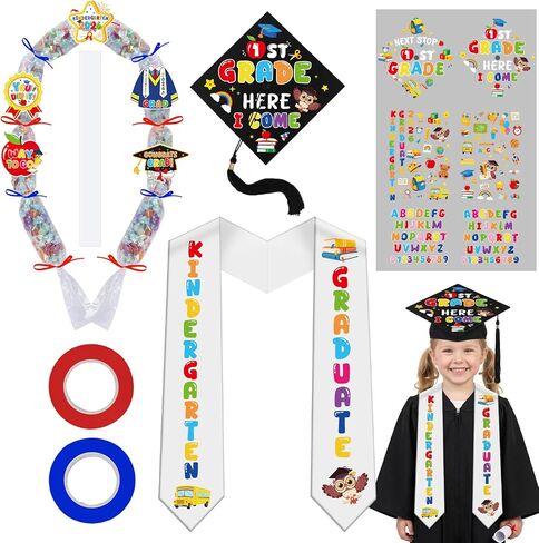 Kindergarten Graduation Stole Cap, 21 Pcs Preschool Graduation Sash Decorations with Candy Bud Ribbons in Saudi Arabia