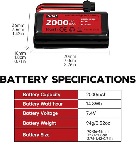 2PCS 7.4V 2000mAh 15C 2S SM-4P التوصيل بطارية ليثيوم أيون مع كابل شحن USB لسيارة RC عالية السرعة 4WD ومعظم 1/12، 1/16، 1/18 مقياس RC سيارة، شاحنة RC سفينة هندسة المركبات بطارية احتياطية in Kuwait