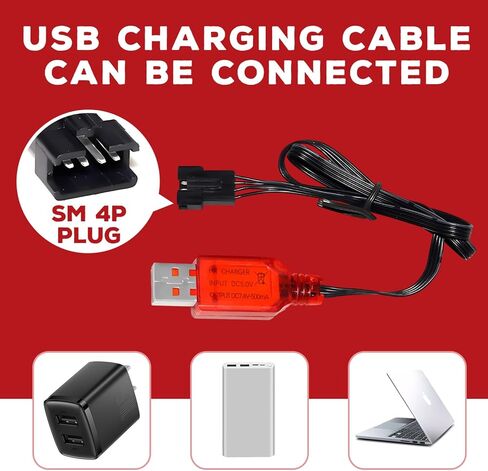 2PCS 7.4V 2000mAh 15C 2S SM-4P التوصيل بطارية ليثيوم أيون مع كابل شحن USB لسيارة RC عالية السرعة 4WD ومعظم 1/12، 1/16، 1/18 مقياس RC سيارة، شاحنة RC سفينة هندسة المركبات بطارية احتياطية in Kuwait