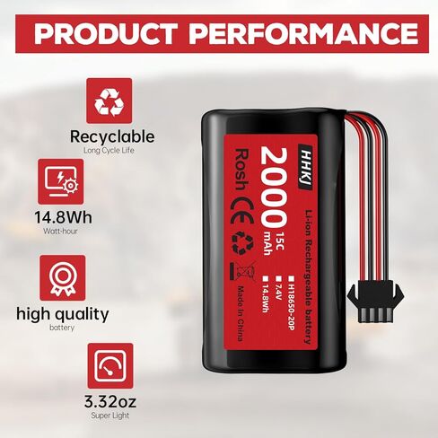 2PCS 7.4V 2000mAh 15C 2S SM-4P التوصيل بطارية ليثيوم أيون مع كابل شحن USB لسيارة RC عالية السرعة 4WD ومعظم 1/12، 1/16، 1/18 مقياس RC سيارة، شاحنة RC سفينة هندسة المركبات بطارية احتياطية in Kuwait