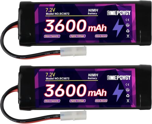 7.2V RC NiMH Battery 3600mAh Capacity Rechargeable 6-Cell Flat Battery Pack with TMY Plug(2 Packs) in Saudi Arabia