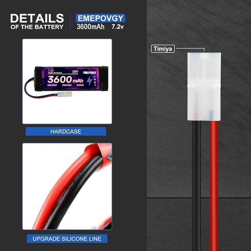 7.2V RC NiMH Battery 3600mAh Capacity Rechargeable 6-Cell Flat Battery Pack with TMY Plug(2 Packs) in Saudi Arabia