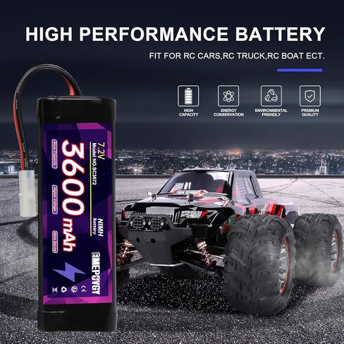 7.2V RC NiMH Battery 3600mAh Capacity Rechargeable 6-Cell Flat Battery Pack with TMY Plug(2 Packs) in Saudi Arabia