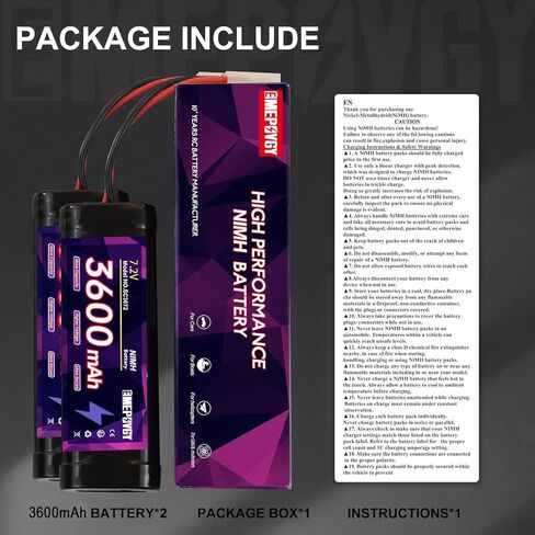 7.2V RC NiMH Battery 3600mAh Capacity Rechargeable 6-Cell Flat Battery Pack with TMY Plug(2 Packs) in Saudi Arabia
