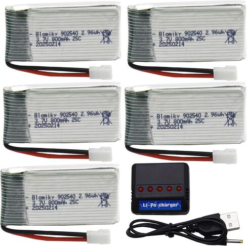 Blomiky 5 حزمة 3.7 فولت 800 مللي أمبير بطارية Li-PO 25C MX2.0 وصندوق لوحة 4 في 1 مناسب لـ Syma X5SW X5C-1 X5 X5C X5SC H42 T5W H5C CW4 SS40 FQ36 وV931 T32 S5C S5W 4 محاور RC بدون طيار / 3.7 فولت 800 مللي أمبير *5 in Kuwait