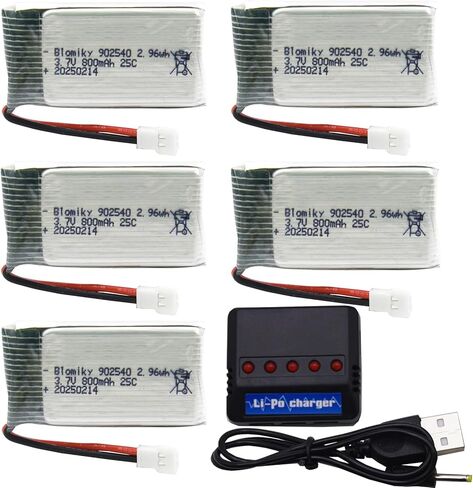 Blomiky 5 حزمة 3.7 فولت 800 مللي أمبير بطارية Li-PO 25C MX2.0 وصندوق لوحة 4 في 1 مناسب لـ Syma X5SW X5C-1 X5 X5C X5SC H42 T5W H5C CW4 SS40 FQ36 وV931 T32 S5C S5W 4 محاور RC بدون طيار / 3.7 فولت 800 مللي أمبير *5 in Kuwait