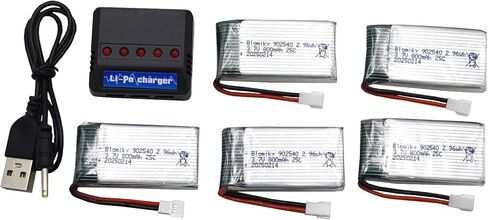 Blomiky 5 حزمة 3.7 فولت 800 مللي أمبير بطارية Li-PO 25C MX2.0 وصندوق لوحة 4 في 1 مناسب لـ Syma X5SW X5C-1 X5 X5C X5SC H42 T5W H5C CW4 SS40 FQ36 وV931 T32 S5C S5W 4 محاور RC بدون طيار / 3.7 فولت 800 مللي أمبير *5 in Kuwait