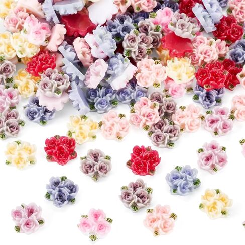 Craftdady 135Pcs 12mm Rose Flower Flatback Cabochons Undrilled Resin Cabochon Floral Embellishment Nail Art Decoration for Jewelry DIY Crafts Hair Accessories Scrapbooking, 9 Colors in Kuwait