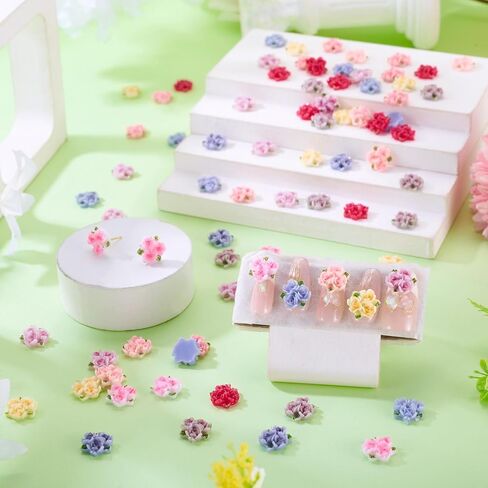 Craftdady 135Pcs 12mm Rose Flower Flatback Cabochons Undrilled Resin Cabochon Floral Embellishment Nail Art Decoration for Jewelry DIY Crafts Hair Accessories Scrapbooking, 9 Colors in Kuwait