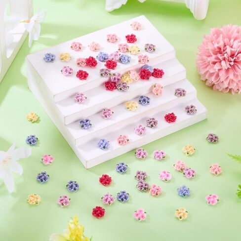 Craftdady 135Pcs 12mm Rose Flower Flatback Cabochons Undrilled Resin Cabochon Floral Embellishment Nail Art Decoration for Jewelry DIY Crafts Hair Accessories Scrapbooking, 9 Colors in Kuwait