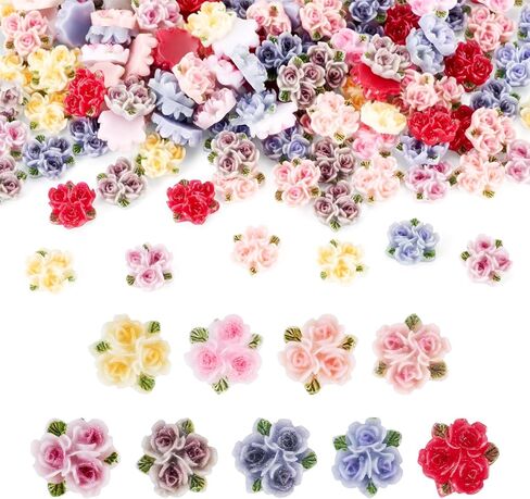 Craftdady 135Pcs 12mm Rose Flower Flatback Cabochons Undrilled Resin Cabochon Floral Embellishment Nail Art Decoration for Jewelry DIY Crafts Hair Accessories Scrapbooking, 9 Colors in Kuwait