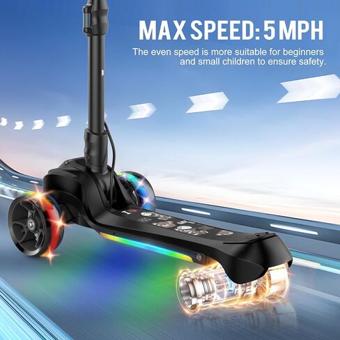 Electric Scooter for Kids Ages 3-8, 3 Wheels Electric Scooter, Electric Kick Scooter with 2 Speeds, Long Battery Life, Flashing LED Wheels, Adjustable Height, B2 with Bluetooth Music for Boys/Girls in Kuwait