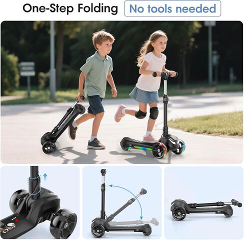 Electric Scooter for Kids Ages 3-8, 3 Wheels Electric Scooter, Electric Kick Scooter with 2 Speeds, Long Battery Life, Flashing LED Wheels, Adjustable Height, B2 with Bluetooth Music for Boys/Girls in Kuwait