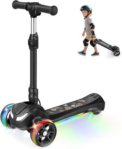 Electric Scooter for Kids Ages 3-8, 3 Wheels Electric Scooter, Electric Kick Scooter with 2 Speeds, Long Battery Life, Flashing LED Wheels, Adjustable Height, B2 with Bluetooth Music for Boys/Girls in Kuwait