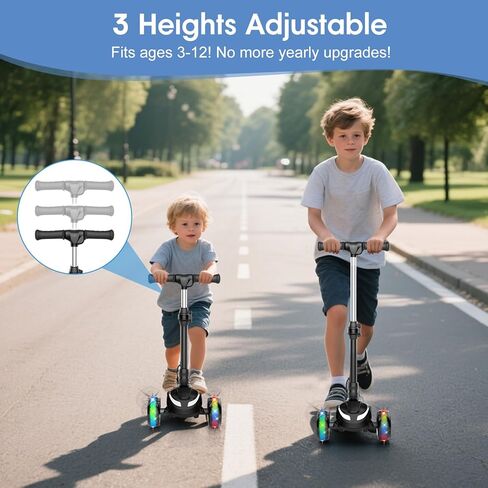 Electric Scooter for Kids Ages 3-8, 3 Wheels Electric Scooter, Electric Kick Scooter with 2 Speeds, Long Battery Life, Flashing LED Wheels, Adjustable Height, B2 with Bluetooth Music for Boys/Girls in Kuwait