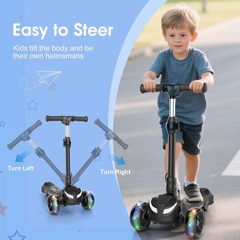 Electric Scooter for Kids Ages 3-8, 3 Wheels Electric Scooter, Electric Kick Scooter with 2 Speeds, Long Battery Life, Flashing LED Wheels, Adjustable Height, B2 with Bluetooth Music for Boys/Girls in Kuwait