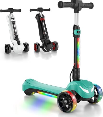 Electric Scooter for Kids Ages 3-8, 3 Wheels Electric Scooter, Electric Kick Scooter with 2 Speeds, Long Battery Life, Flashing LED Wheels, Adjustable Height, B2 with Bluetooth Music for Boys/Girls in Kuwait