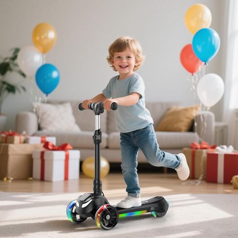 Electric Scooter for Kids Ages 3-8, 3 Wheels Electric Scooter, Electric Kick Scooter with 2 Speeds, Long Battery Life, Flashing LED Wheels, Adjustable Height, B2 with Bluetooth Music for Boys/Girls in Kuwait