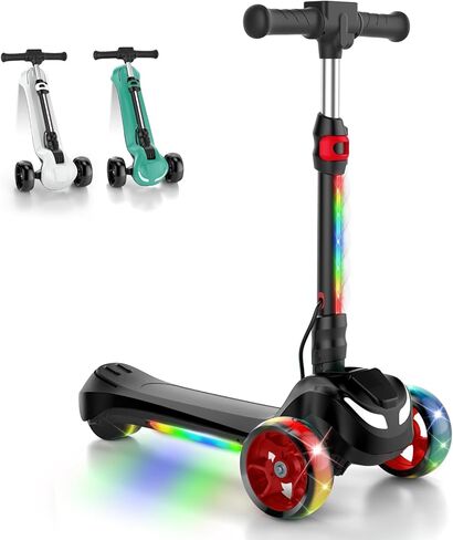 Electric Scooter for Kids Ages 3-8, 3 Wheels Electric Scooter, Electric Kick Scooter with 2 Speeds, Long Battery Life, Flashing LED Wheels, Adjustable Height, B2 with Bluetooth Music for Boys/Girls in Kuwait
