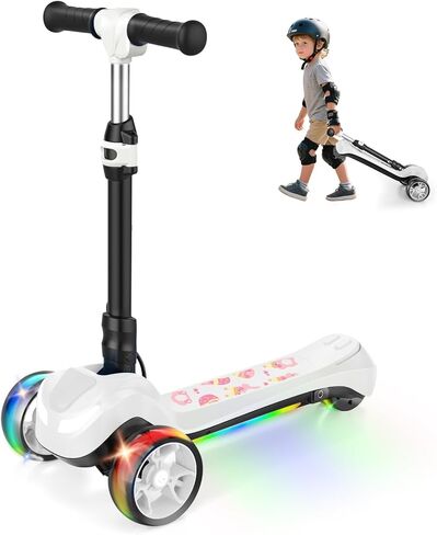 Electric Scooter for Kids Ages 3-8, 3 Wheels Electric Scooter, Electric Kick Scooter with 2 Speeds, Long Battery Life, Flashing LED Wheels, Adjustable Height, B2 with Bluetooth Music for Boys/Girls in Kuwait