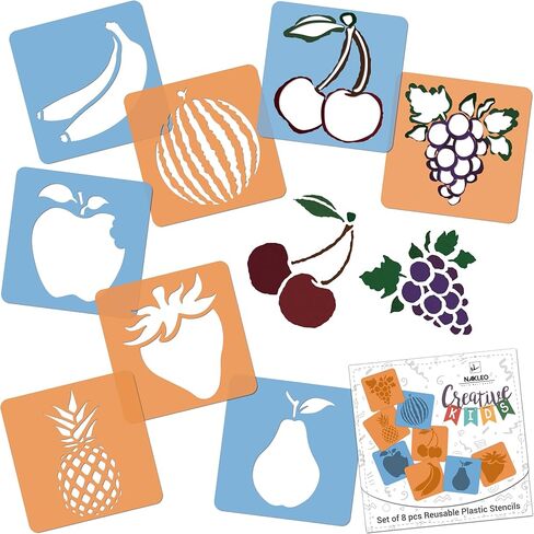 NAKLEO Painting Stencils for Kids, 8 Pcs Set 6x6" Farm Animals, Children Creative Drawing Templates Plastic and Reusable, DIY Decoration Arts and Crafts, Paper Wall Wood Fabric in Kuwait