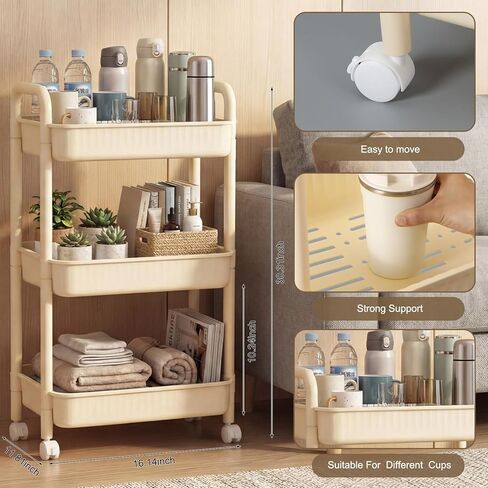Reallnaive Water Bottle Organizer for Classroom Hydration Station Class Room Storage Trolley 3-Tier with 8 Adjustable Drawer Dividers Storage Cart for Classroom Office Water Bottle Organizer Supplies in Kuwait