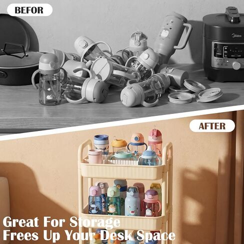 Reallnaive Water Bottle Organizer for Classroom Hydration Station Class Room Storage Trolley 3-Tier with 8 Adjustable Drawer Dividers Storage Cart for Classroom Office Water Bottle Organizer Supplies in Kuwait