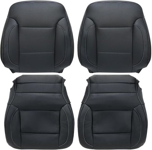 GXARTS Black Perforated Leather Driver and Passenger Side Bottom & Top Lean Back Replacement Seat Cover Compatible with Chevy Silverado Tahoe Suburban GMC Sierra Yukon 2014 2015 2016 2017 2018 2019 in Kuwait