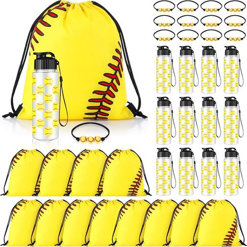 36 Pcs Softball Party Favors Sports 18 oz Reusable Water Bottles Flip Top with Leak Proof Gift Set Include Drawstring Goodie Bag Bracelet for Softball Team Gift Accessories Supplies in Saudi Arabia