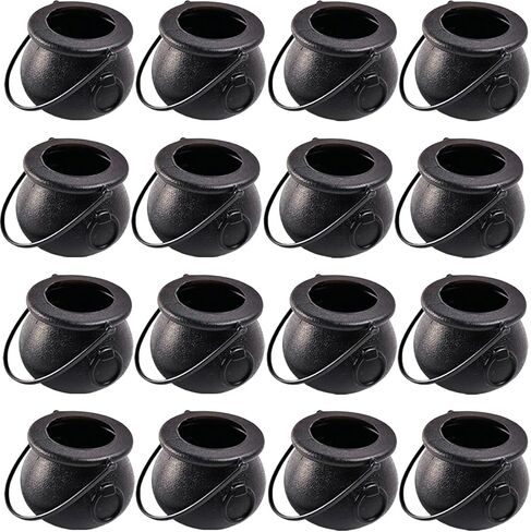 TIHOOD 24PCS 2.75" Plastic Cauldron, Mini Black Witch Cauldron, Multi-purposed Novelty Candy Holder Pot with Handle for Wizard Party, Halloween, St Patrick's Day Party Favors in Kuwait
