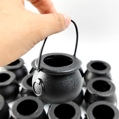 TIHOOD 24PCS 2.75" Plastic Cauldron, Mini Black Witch Cauldron, Multi-purposed Novelty Candy Holder Pot with Handle for Wizard Party, Halloween, St Patrick's Day Party Favors in Kuwait