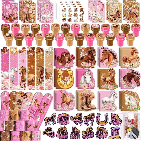 Benlouis 192Pcs Horse Floral Party Favors Pink Cowgirl School Stationery Bulk For Kids Girls Classroom Western Rodeo Birthday Gift Candy Goodie Bag Fillers Yee Haw Decor Pinata Prize Activity Supplies in Kuwait