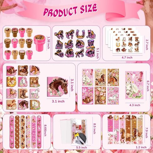 Benlouis 192Pcs Horse Floral Party Favors Pink Cowgirl School Stationery Bulk For Kids Girls Classroom Western Rodeo Birthday Gift Candy Goodie Bag Fillers Yee Haw Decor Pinata Prize Activity Supplies in Kuwait