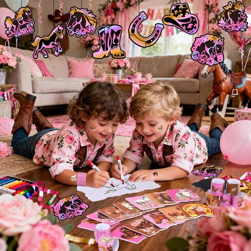 Benlouis 192Pcs Horse Floral Party Favors Pink Cowgirl School Stationery Bulk For Kids Girls Classroom Western Rodeo Birthday Gift Candy Goodie Bag Fillers Yee Haw Decor Pinata Prize Activity Supplies in Kuwait