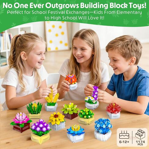12 Succulents Building Set for Adults & Kids 10+ – Flowers Botanical Collection Artificial Plants with Pots, and Birthday for Women, Home Office Decor, Relaxing DIY Kit(1174 PCS) in Saudi Arabia