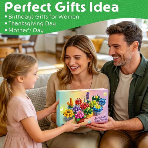 12 Succulents Building Set for Adults & Kids 10+ – Flowers Botanical Collection Artificial Plants with Pots, and Birthday for Women, Home Office Decor, Relaxing DIY Kit(1174 PCS) in Saudi Arabia
