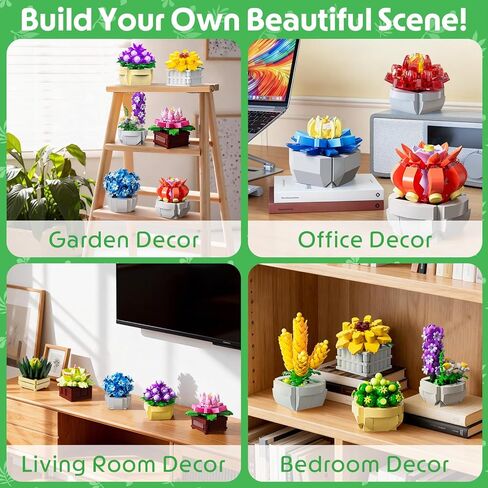 12 Succulents Building Set for Adults & Kids 10+ – Flowers Botanical Collection Artificial Plants with Pots, and Birthday for Women, Home Office Decor, Relaxing DIY Kit(1174 PCS) in Saudi Arabia