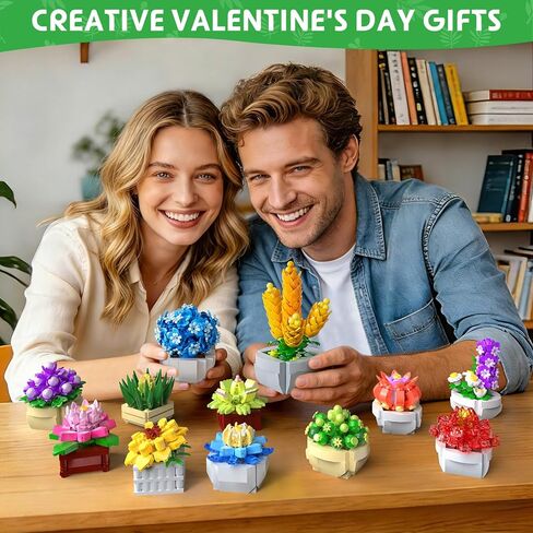 12 Succulents Building Set for Adults & Kids 10+ – Flowers Botanical Collection Artificial Plants with Pots, and Birthday for Women, Home Office Decor, Relaxing DIY Kit(1174 PCS) in Saudi Arabia