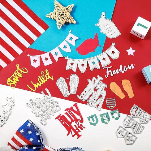 4th of July Metal Cutting Dies Set, Independence Day Scrapbooking Stencils, DIY Paper Craft Album Embossing Dies, Silver in Saudi Arabia
