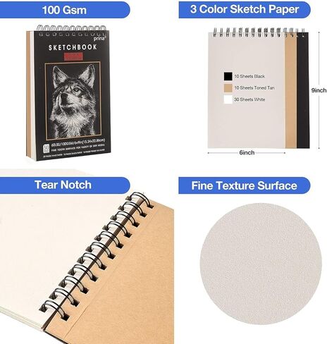 Prina Sketchbook Drawing Art Paper, Top Spiral Bound Sketch Pad, 50 Sheets 68lb/100gsm Acid-Free Drawing Paper, Art Sketchbook for Drawing Pad for Artists & Beginners and Adults, 6" x 9" in Saudi Arabia