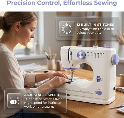 Sewing Machine For Beginners, Mini Sewing Machines, Included 2 Speed Foot Pedal, Portable Sewing Machines With 12 Built-In Stitch Patterns, (With Basic Sewing Kit) in Saudi Arabia