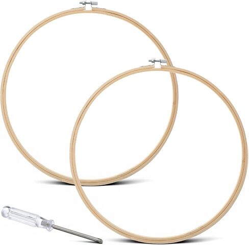 2 Pcs Large Embroidery Hoops 12 Inch Round Wood Embroidery Hoop Adjustable Bamboo Cross Stitch Hoop Quilting Ring Frame for Art Craft Sewing in Kuwait