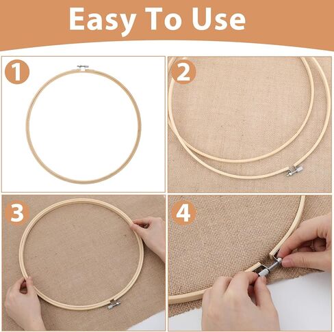 2 Pcs Large Embroidery Hoops 12 Inch Round Wood Embroidery Hoop Adjustable Bamboo Cross Stitch Hoop Quilting Ring Frame for Art Craft Sewing in Kuwait